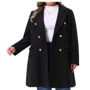 Elegant Black Double-Breasted Plus Size Women's Coat by Allegra K